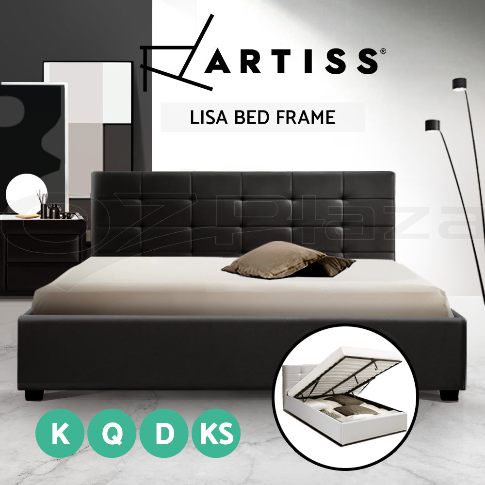 Bed Frame Queen Double King Single Gas Lift Storage Wood Fabric