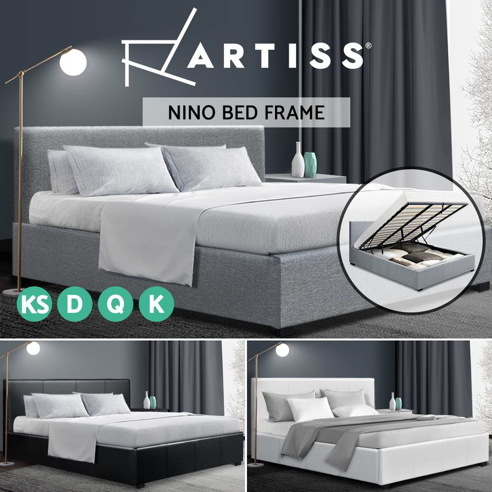 Bed Frame Queen Double King Single Gas Lift Storage Wood Fabric
