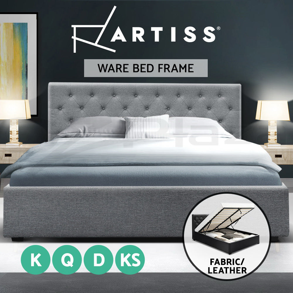 Bed Frame Queen Double King Single Gas Lift Storage Wood Fabric