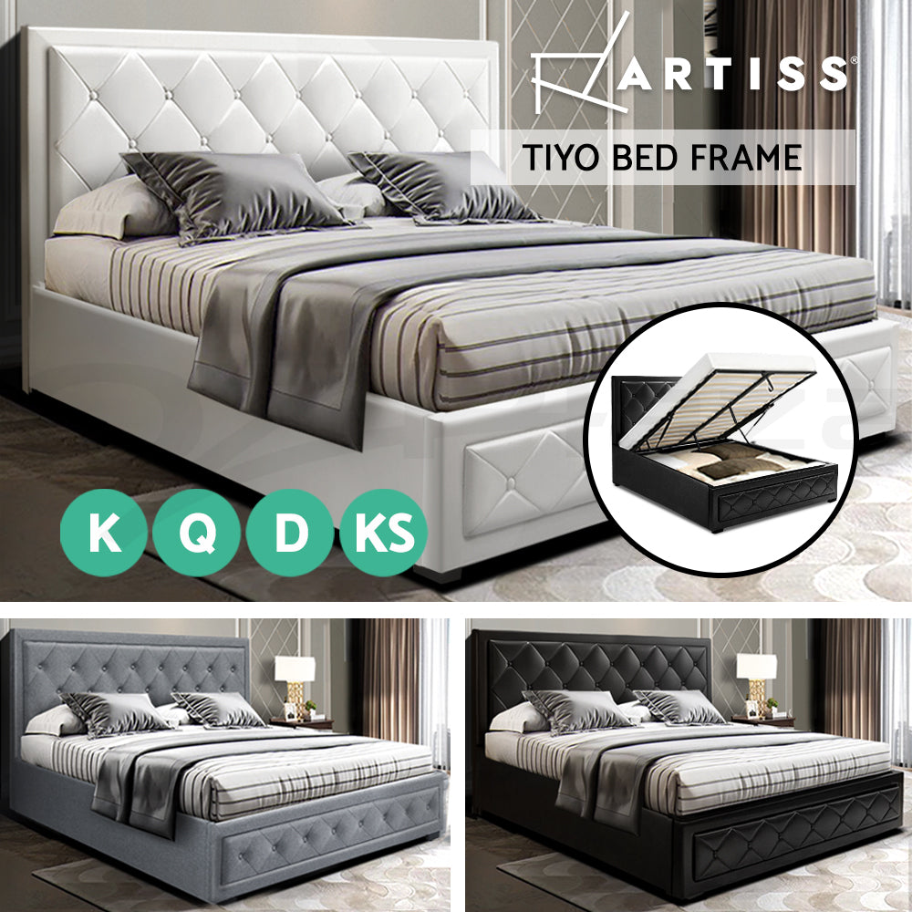 Bed Frame Queen Double King Single Gas Lift Storage Wood Fabric