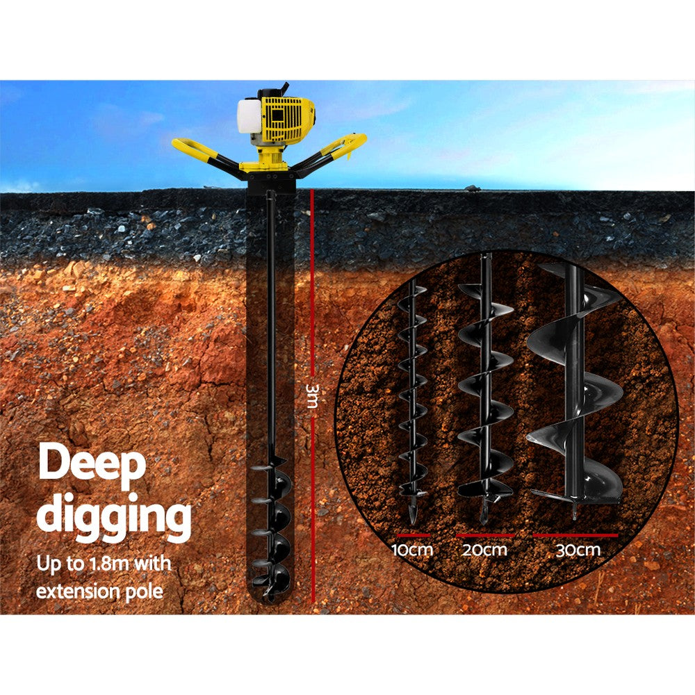 Petrol Post Hole Digger Auger Drill Borer Fence Earth Power Bits