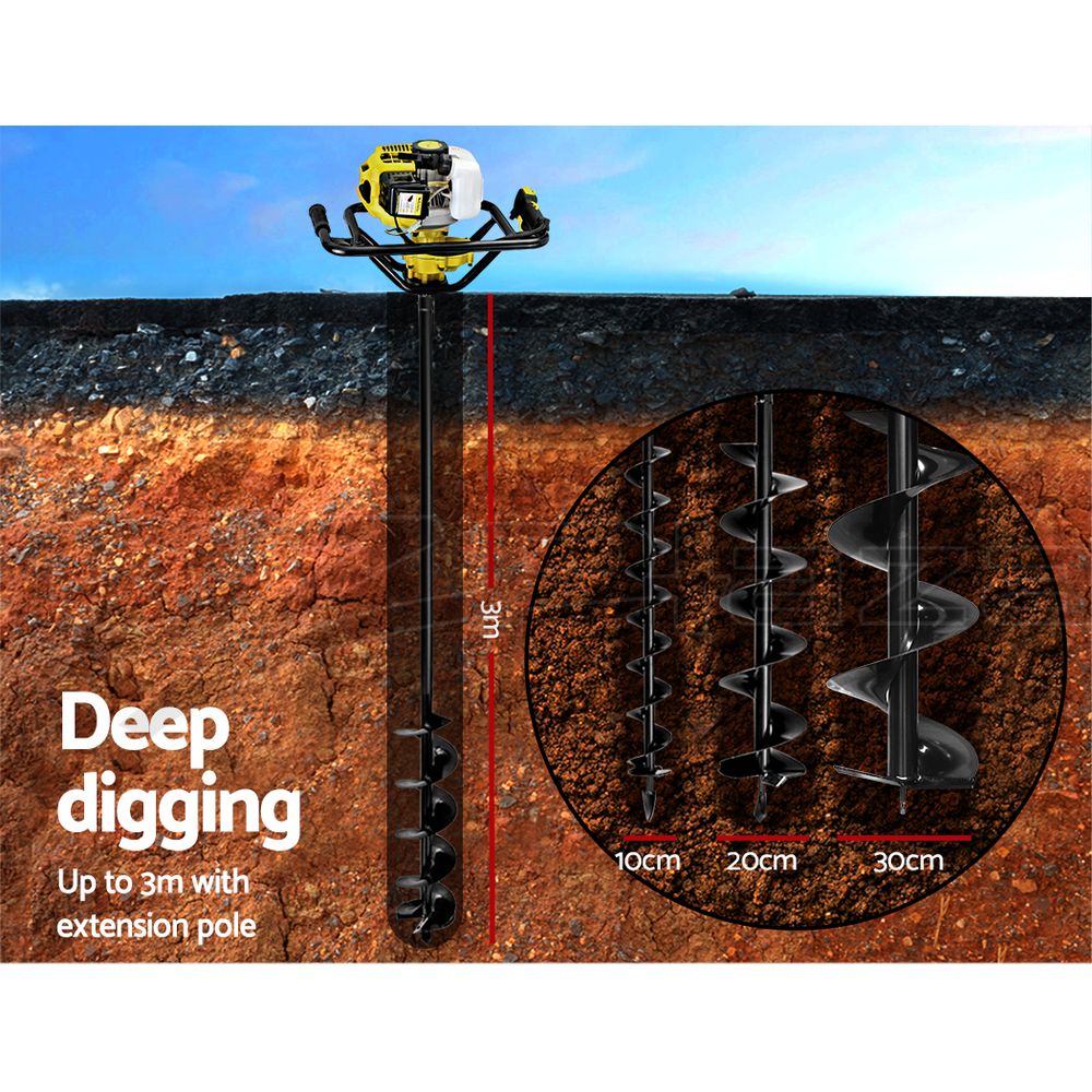 Petrol Post Hole Digger Auger Drill Borer Fence Earth Power Bits