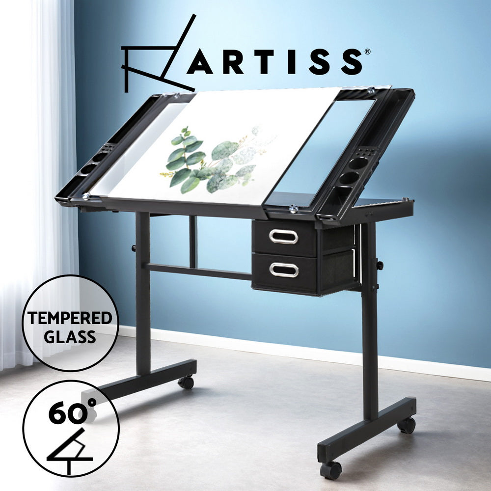 Drawing Desk Drafting Table Set with Stool Tilt Art Craft Black