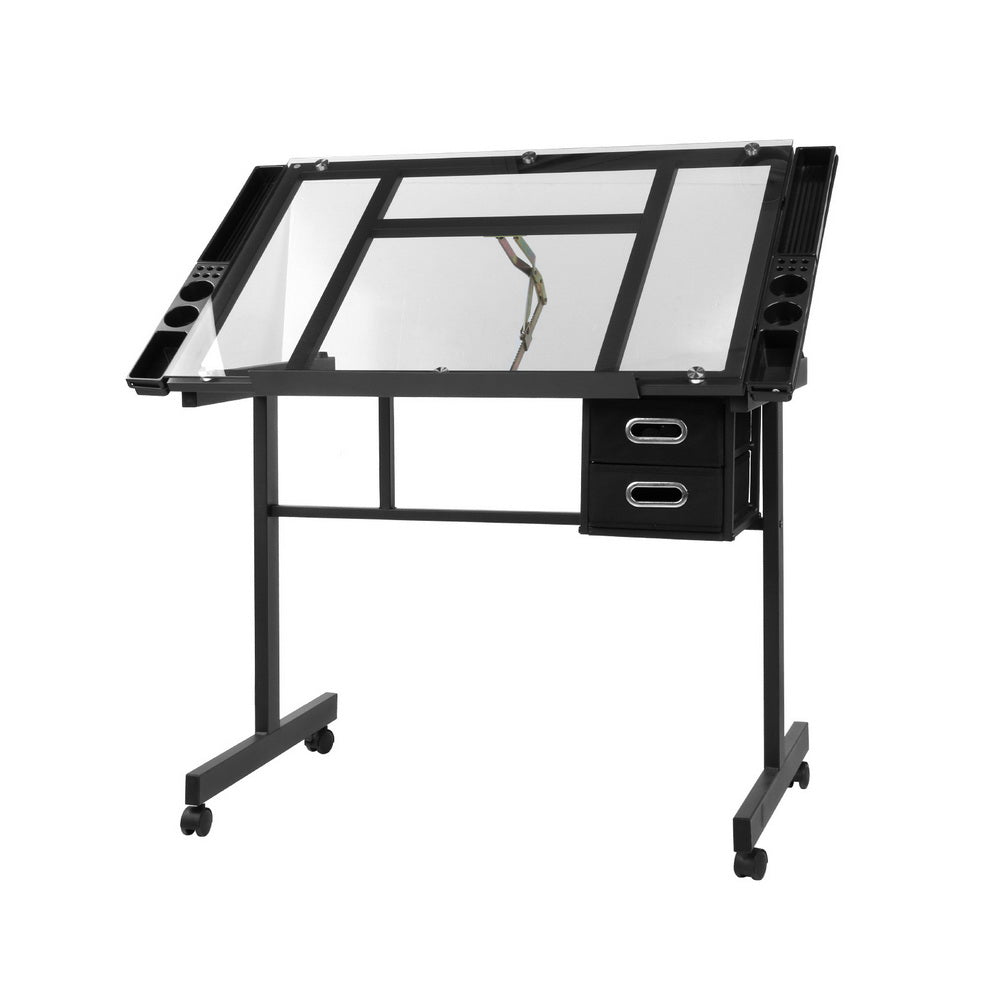 Drawing Desk Drafting Table Set with Stool Tilt Art Craft Black