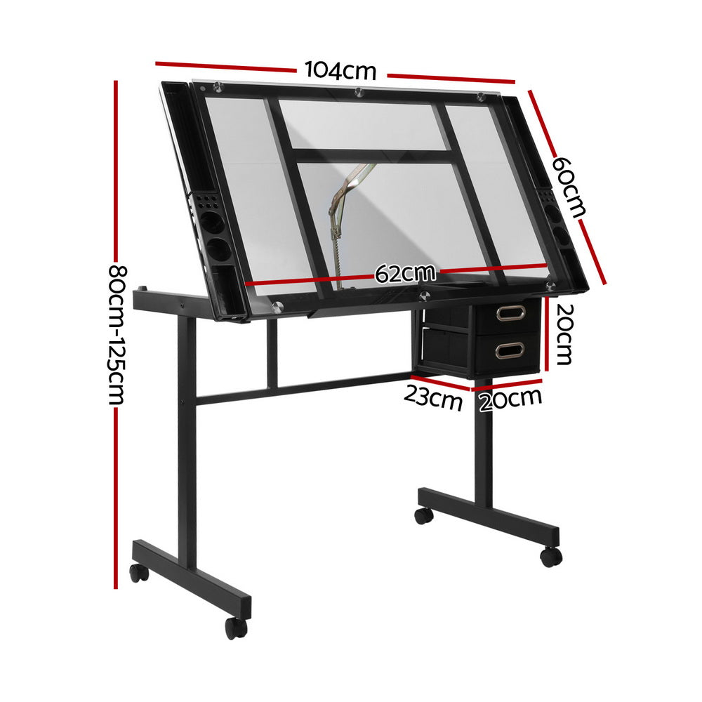 Drawing Desk Drafting Table Set with Stool Tilt Art Craft Black