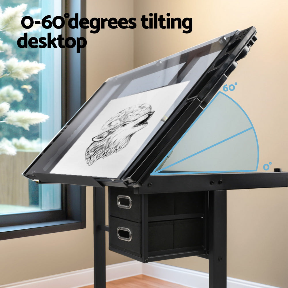 Drawing Desk Drafting Table Set with Stool Tilt Art Craft Black