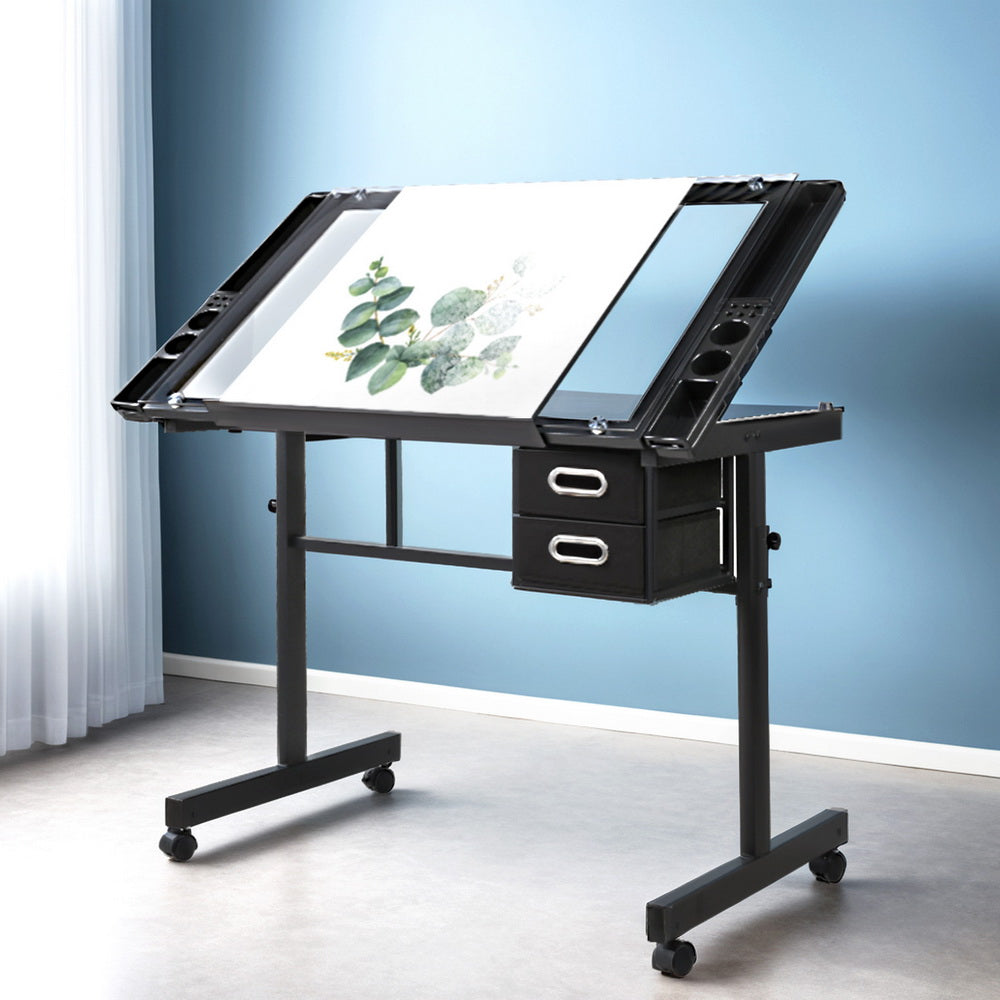 Drawing Desk Drafting Table Set with Stool Tilt Art Craft Black