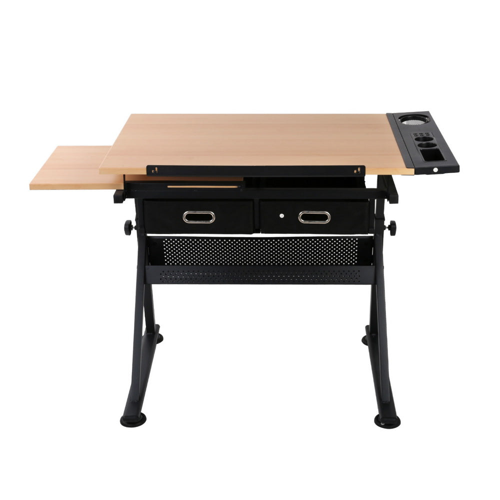 Drawing Desk Drafting Table Set with Stool Tilt Art Craft Black