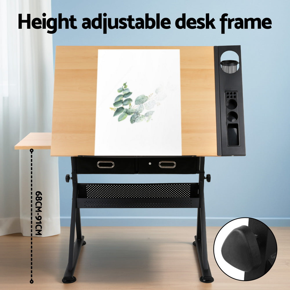 Drawing Desk Drafting Table Set with Stool Tilt Art Craft Black