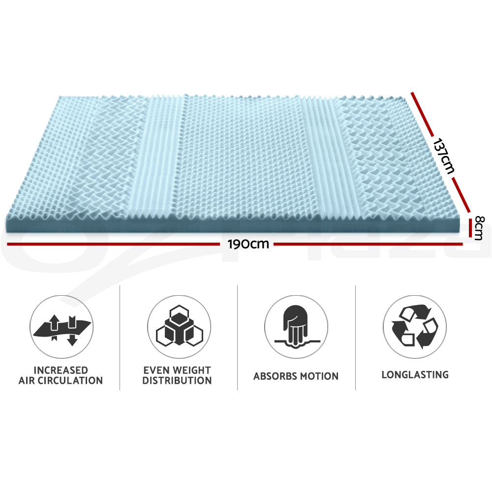 8cm Memory Foam Mattress Topper Cool Gel Bamboo 7-Zone