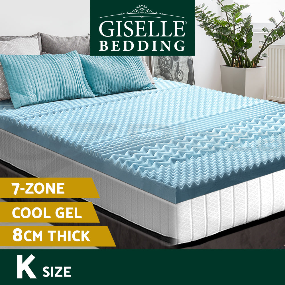 8cm Memory Foam Mattress Topper Cool Gel Bamboo 7-Zone
