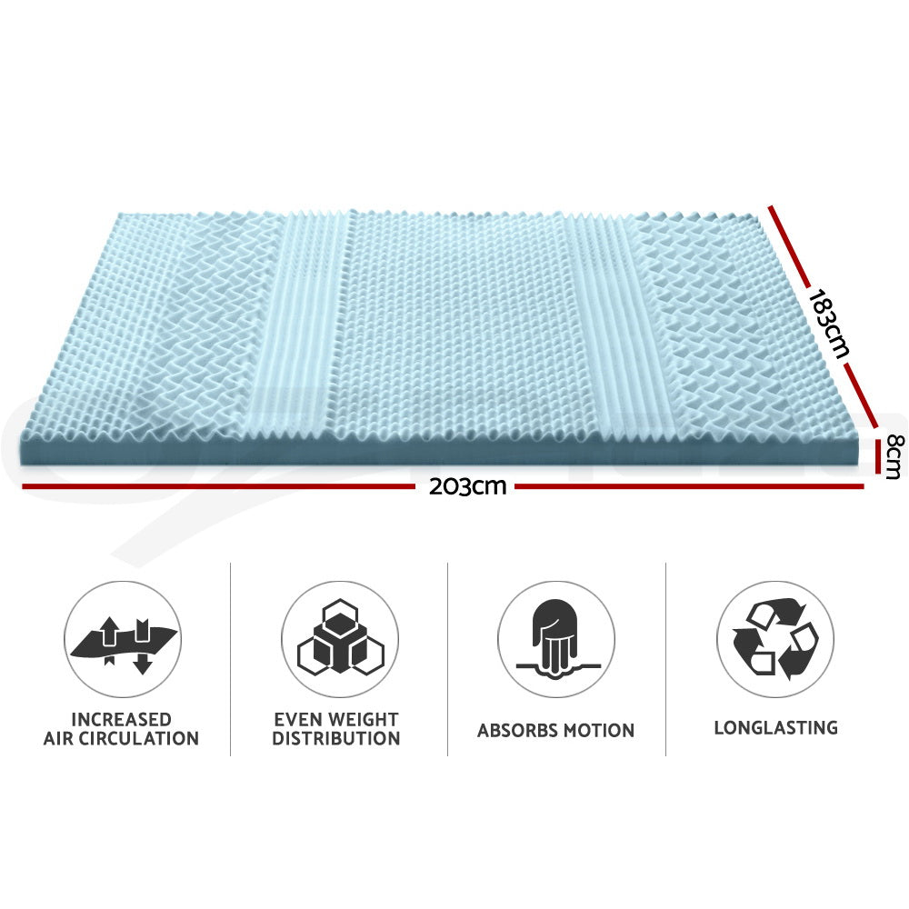 8cm Memory Foam Mattress Topper Cool Gel Bamboo 7-Zone
