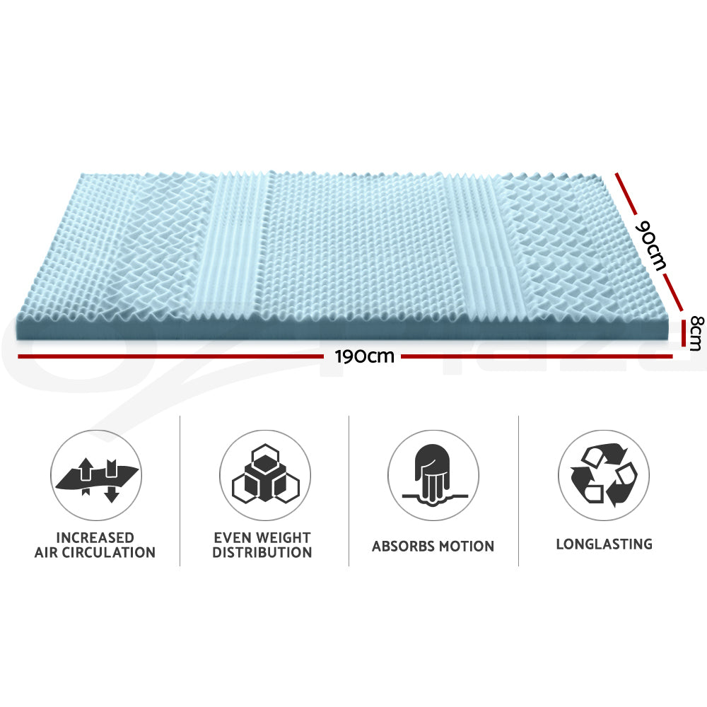 8cm Memory Foam Mattress Topper Cool Gel Bamboo 7-Zone