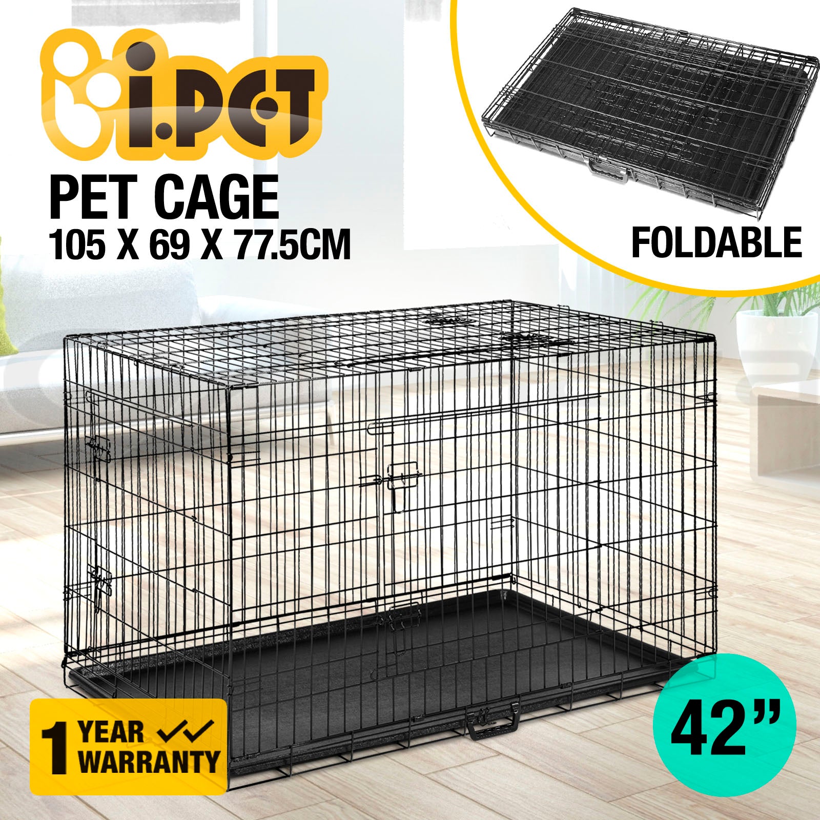 Dog Cage Crate Metal Kennel Cat Playpen Large 24–48"
