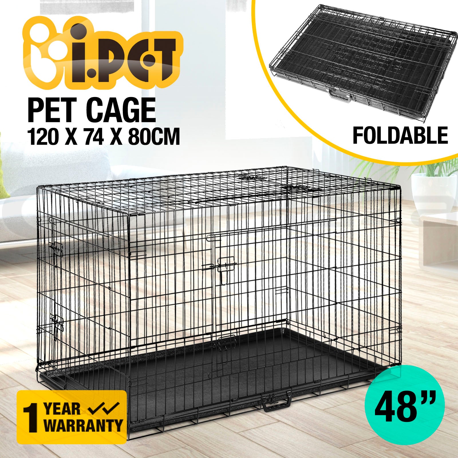 Dog Cage Crate Metal Kennel Cat Playpen Large 24–48"