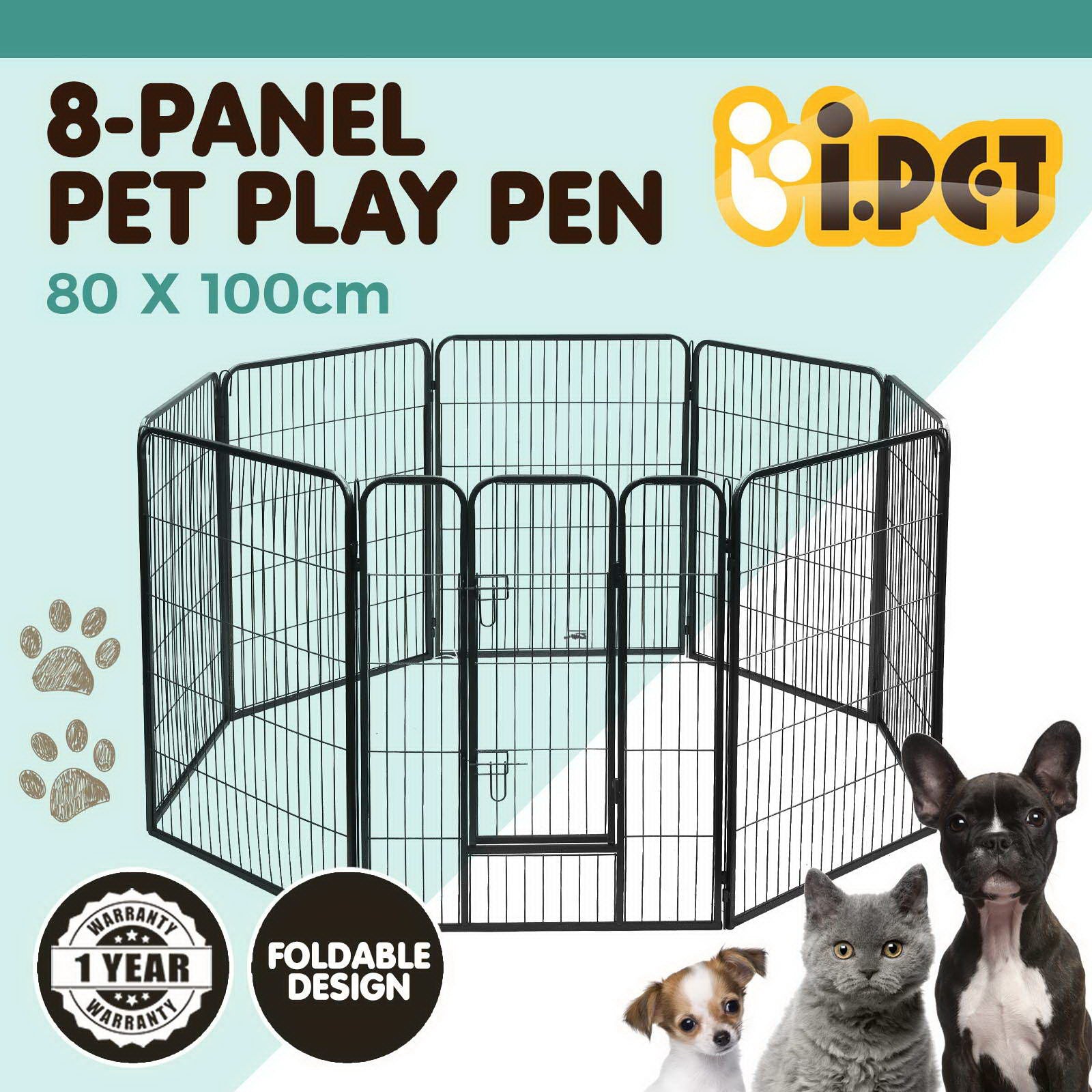 8 Panel Foldable Metal Dog Puppy Playpen Enclosure