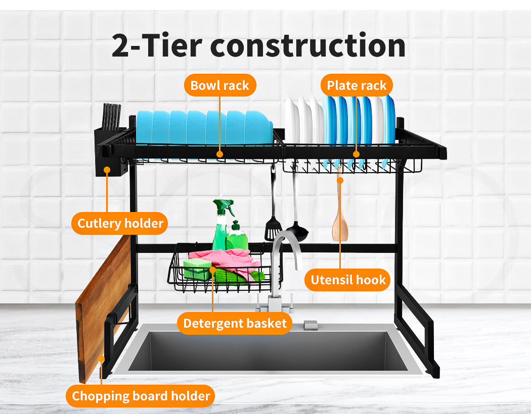 Toque Dish Drying Rack – Stainless Steel Over-Sink Cup & Cutlery Organizer