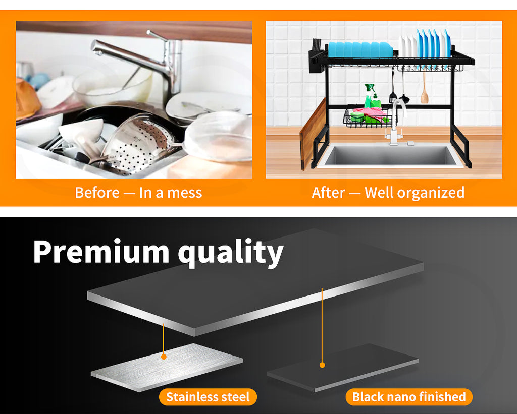 Toque Dish Drying Rack – Stainless Steel Over-Sink Cup & Cutlery Organizer