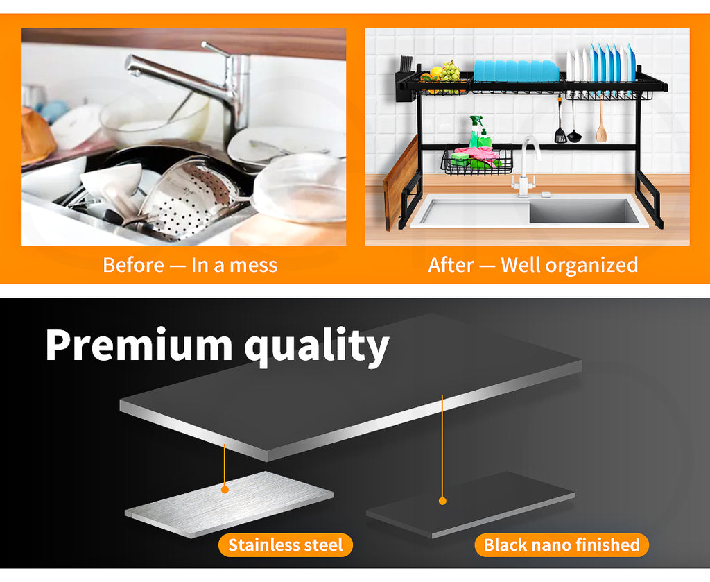 Toque Dish Drying Rack – Stainless Steel Over-Sink Cup & Cutlery Organizer