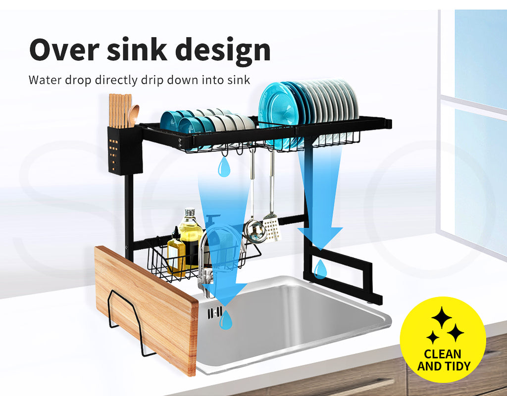 Toque Dish Drying Rack – Stainless Steel Over-Sink Cup & Cutlery Organizer