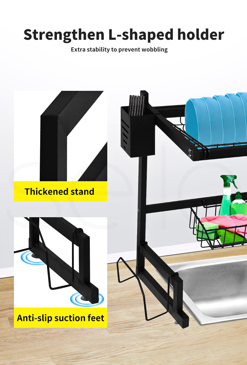 Toque Dish Drying Rack – Stainless Steel Over-Sink Cup & Cutlery Organizer