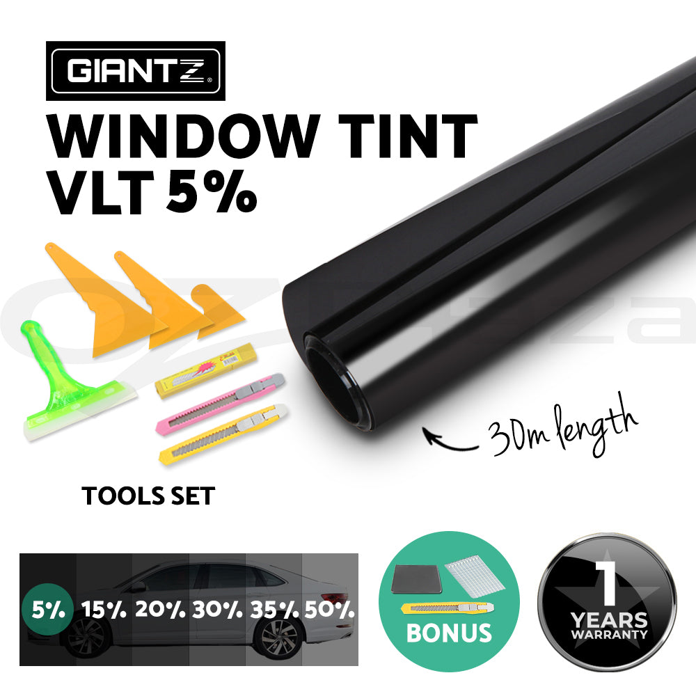 Giantz Window Tint Film Black Roll VLT 5% 15% 35% Car Home 76cmX7m Tinting Tools