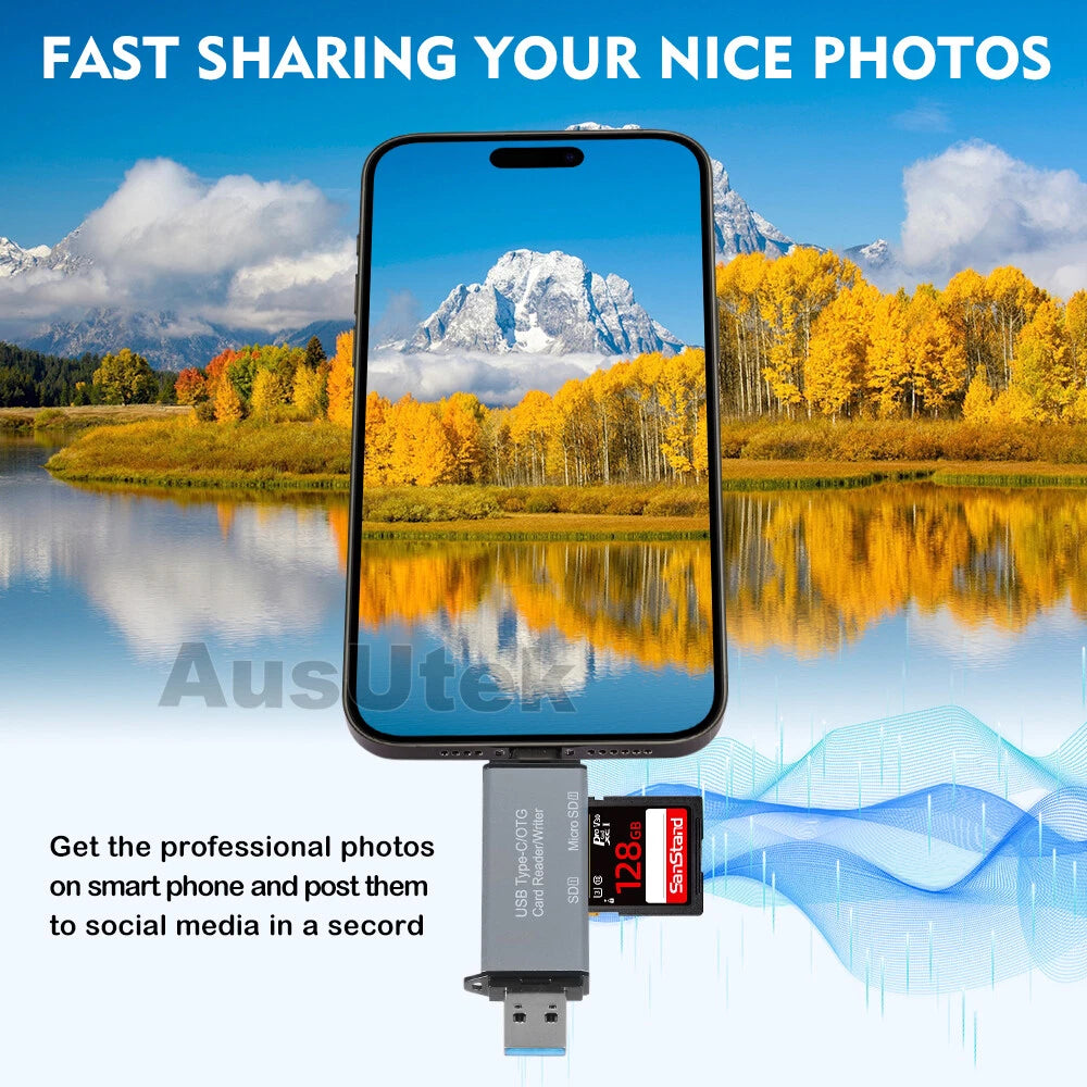 USB-C OTG Adapter SD TF Micro Card Reader For iPhone Samsung MacBook PC Laptop