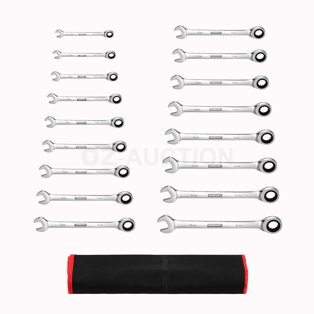 17PCS 6-30MM Ratchet Spanner Set – CRV 90-Tooth Metric Wrench