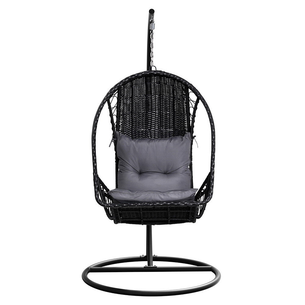 Outdoor Wicker Egg Swing Chair Pod Stand Armrest Black