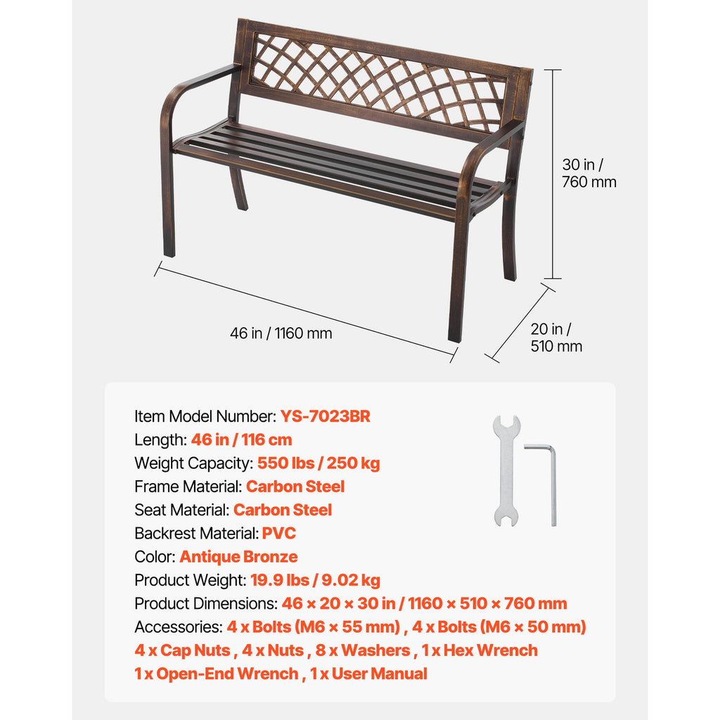 Uimoso Outdoor Bench with Metal Frame and PVC Mesh Backrest for Porch, 116 cm