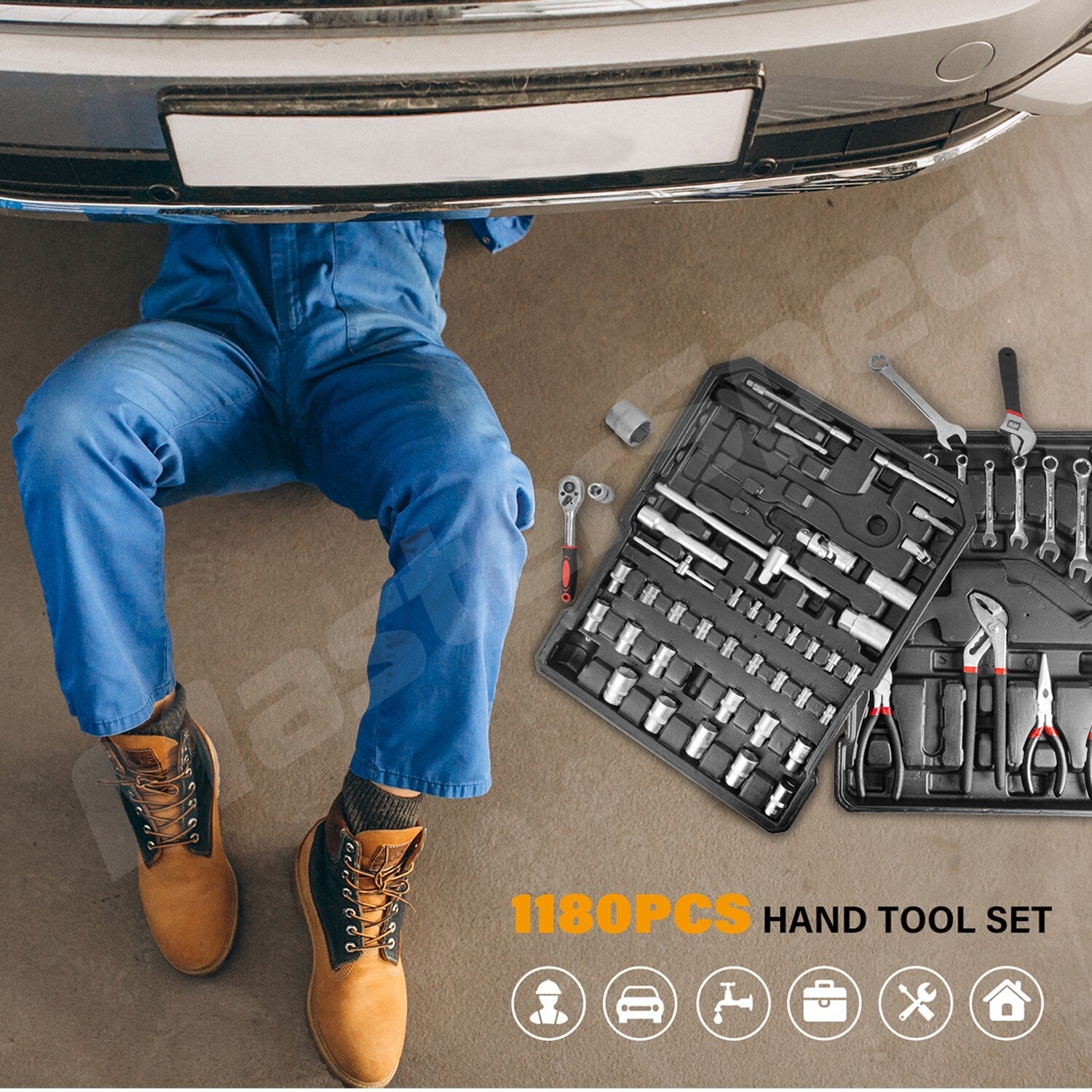 1180pc Tool Set – Portable Toolbox Trolley DIY Hand Tools