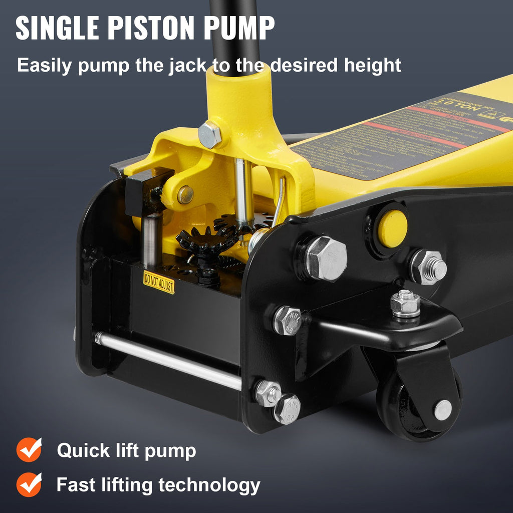 Uimoso Low Profile Floor Jack 3 Ton Heavy Steel Single Piston Hydraulic Pump