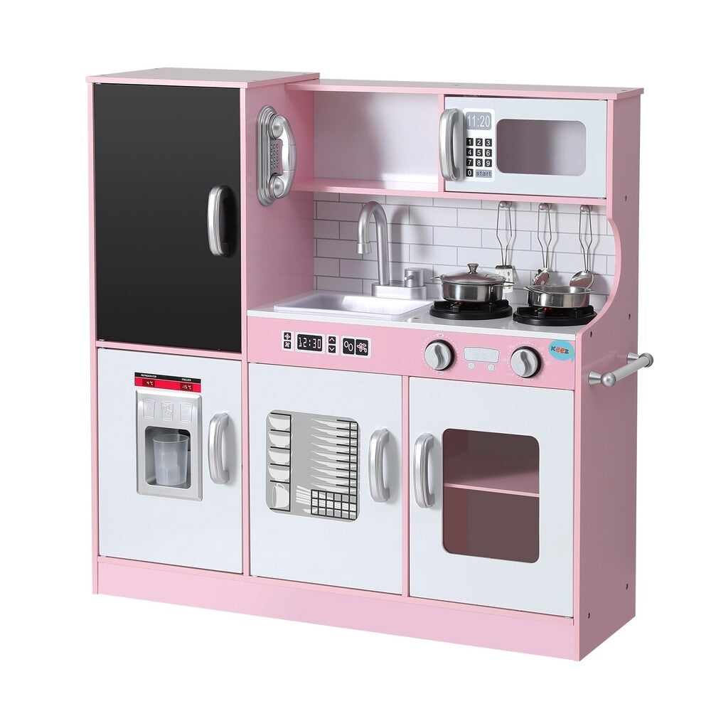 Kids Wooden Pretend Kitchen Play Set Oven Blackboard 80cm Pink