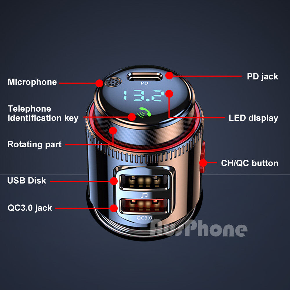 Bluetooth 5.0 FM Transmitter Car MP3 Dual USB Charger