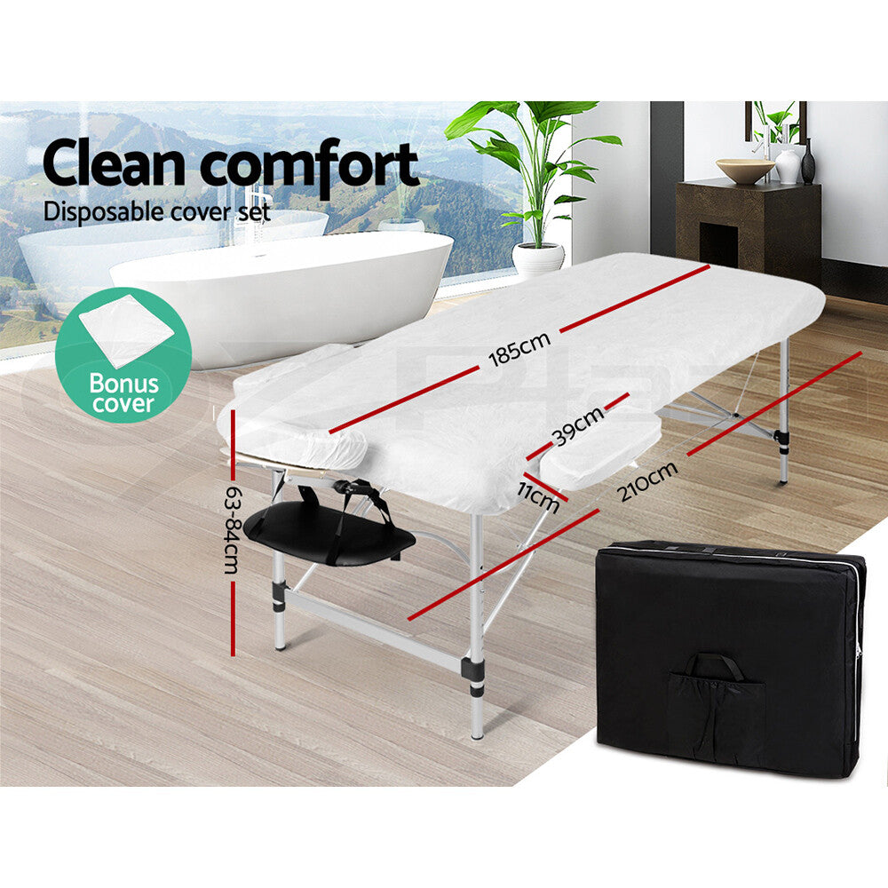 OVCN 55cm Portable 2 Fold Aluminium Massage Therapy Bed Black