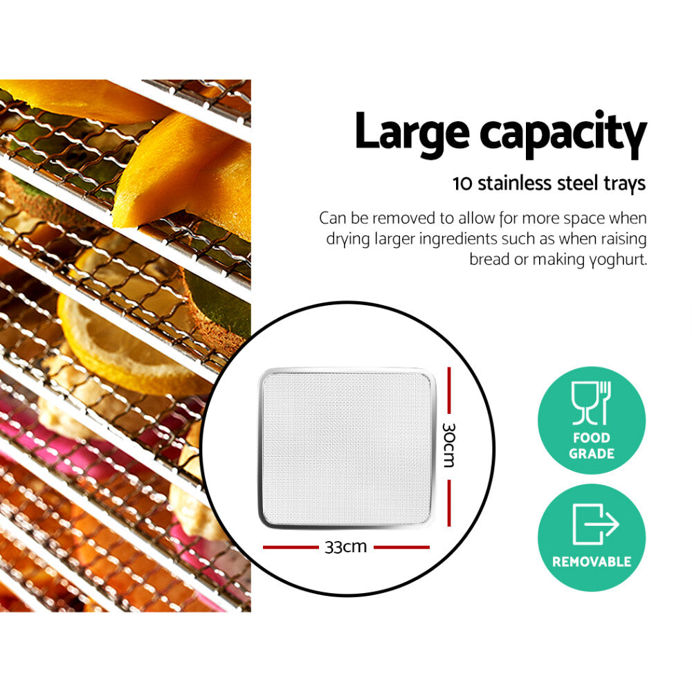 Devanti 10 Trays Food Dehydrator Stainless Steel Fruit Dehydrators Jerky Dryer