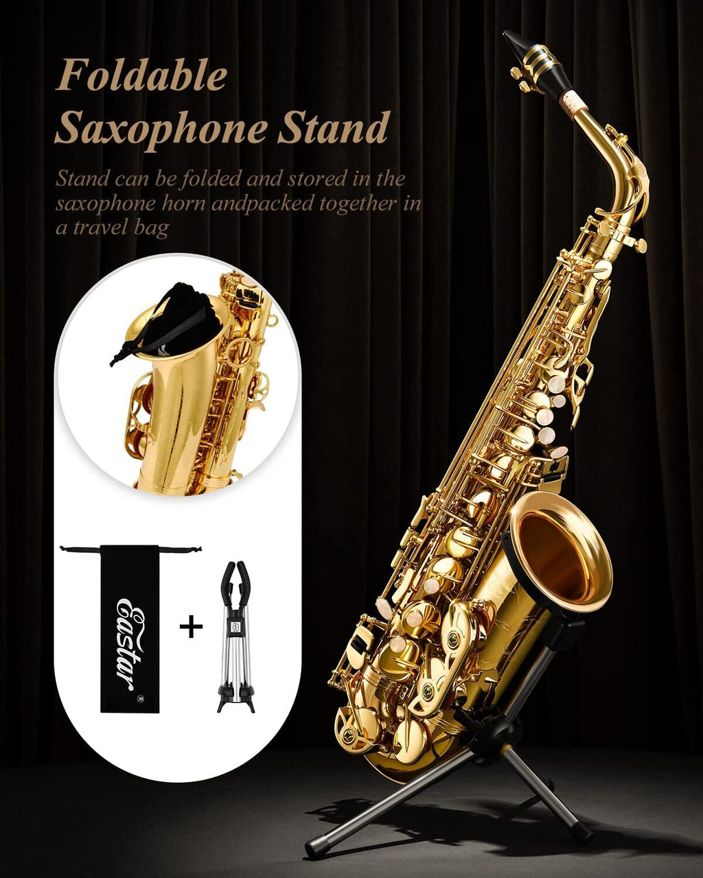 Eastar E Flat Alto Saxophone Gold Lacquered Student Sax Band
