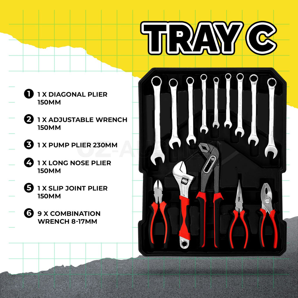 185-Piece Tool Box Trolley Set – DIY Home Car Repair, Aluminum Case