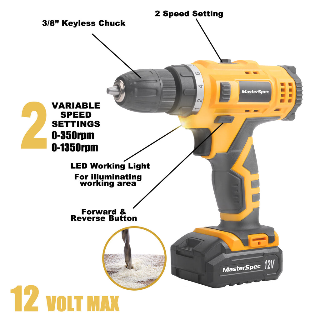 47pc 12V Cordless Drill Driver Set – Household Hand Tool Kit with 2 Batteries