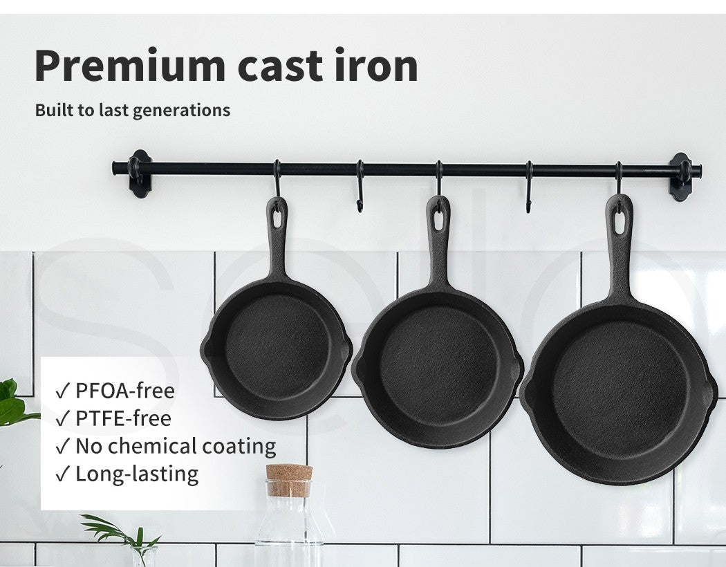 3-Piece Toque Fry Pan Set – Non-Stick Cast Iron Skillet Frypan