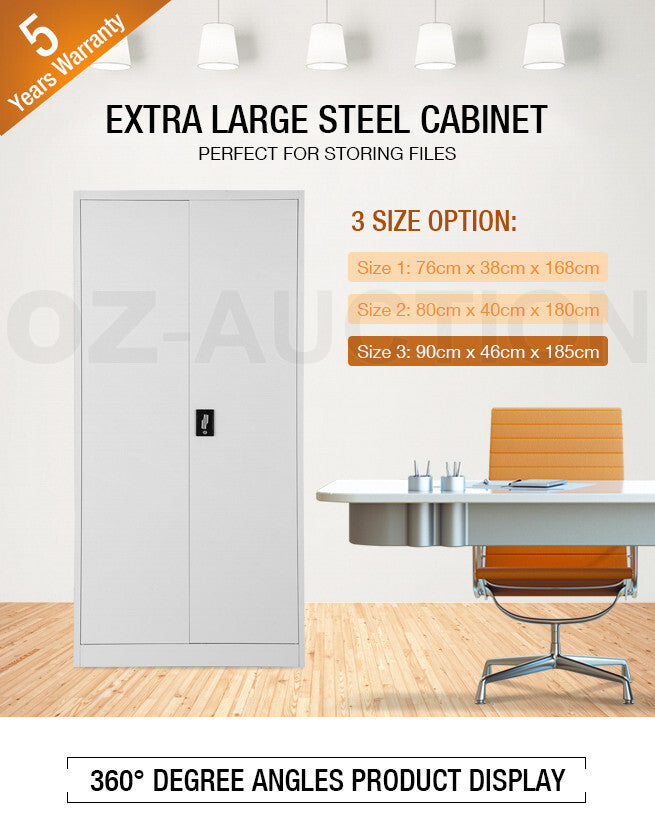 Metal Locker Steel Cupboard – Filing & Storage Cabinet 185cm GR/WH
