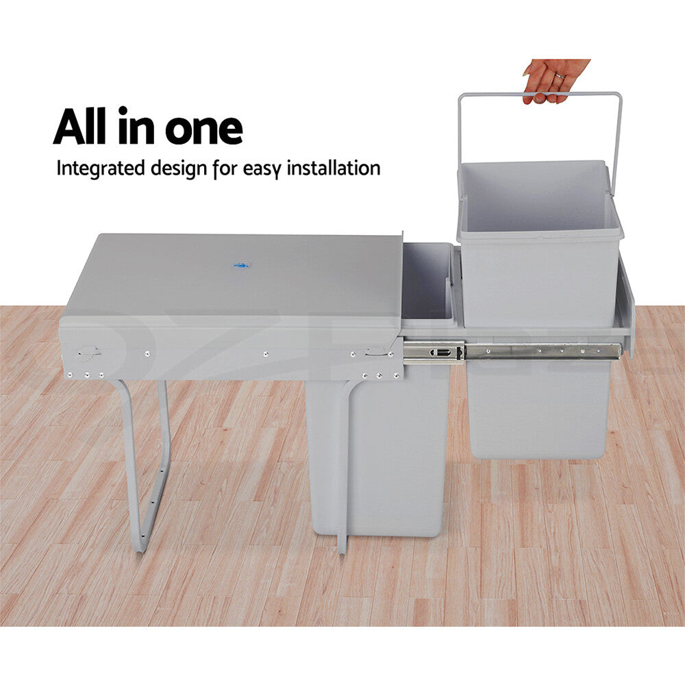 2x20L Twin Pull Out Kitchen Rubbish Bin Double Slide