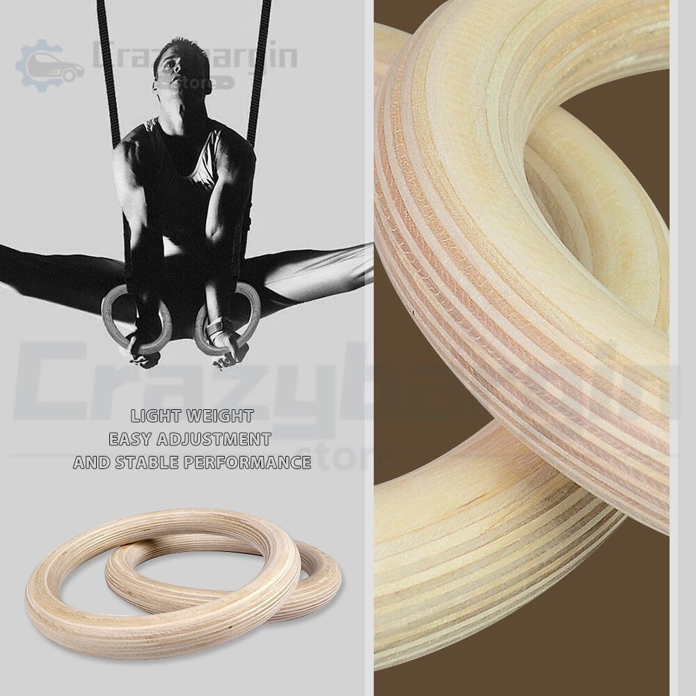 Gym Rings Set – Wooden Olympic Rings with Crossfit Straps