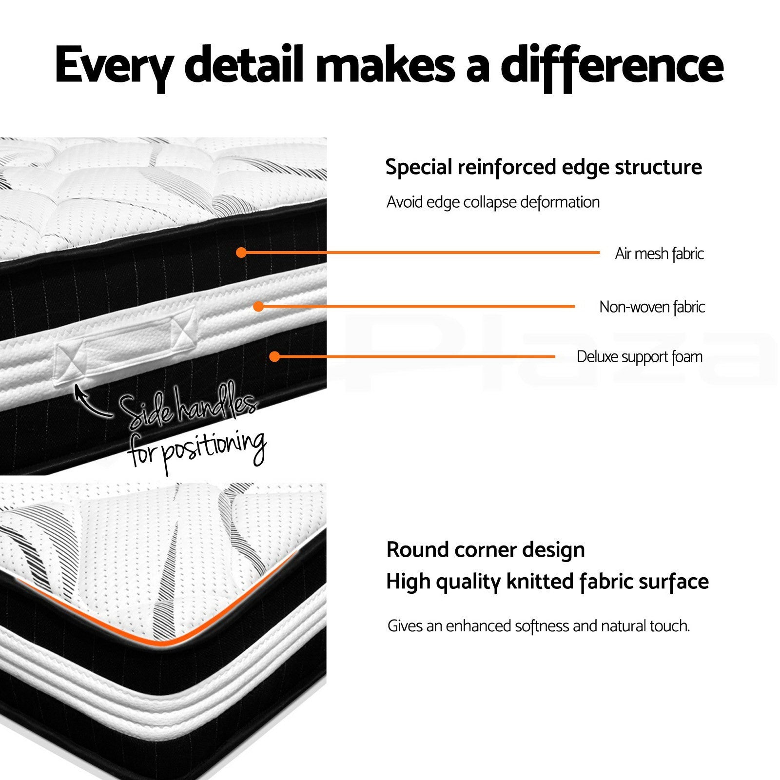 OVCN 30cm Euro Top Pocket Spring Mattress Medium Firm Queen