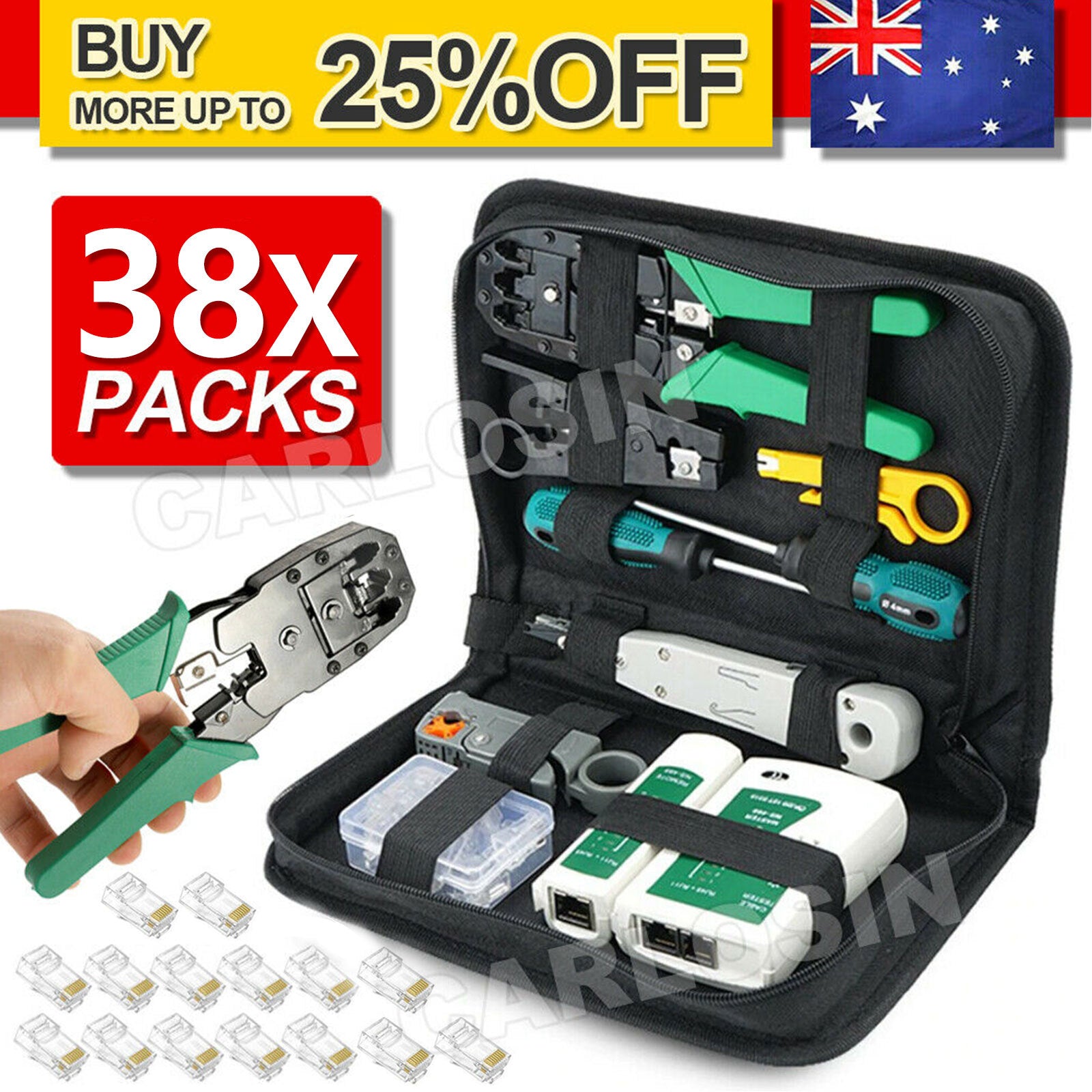 Network Cable Tool Kit LAN Crimper Wire Stripper RJ45 Cat5 Cat6