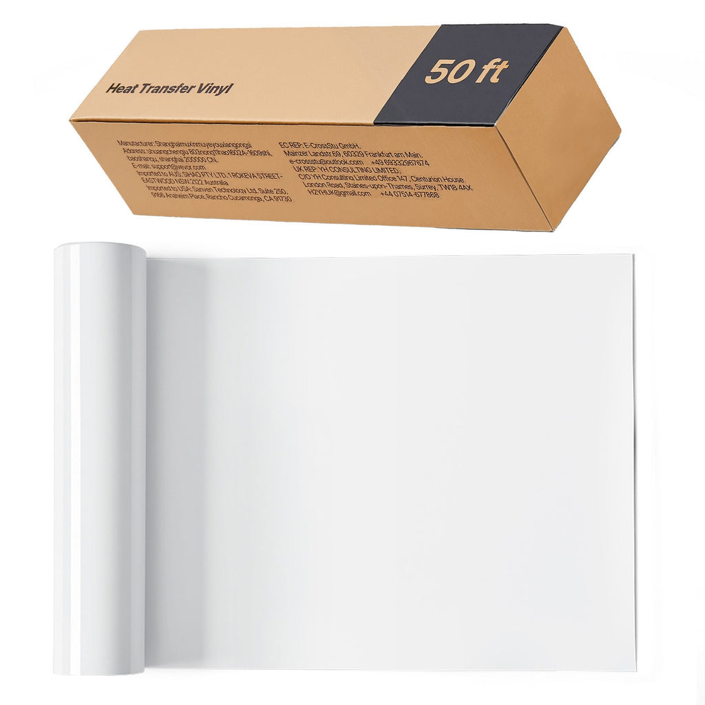 Uimoso Heat Transfer Vinyl Roll 12inx50ft Glossy White for Iron-On Applications