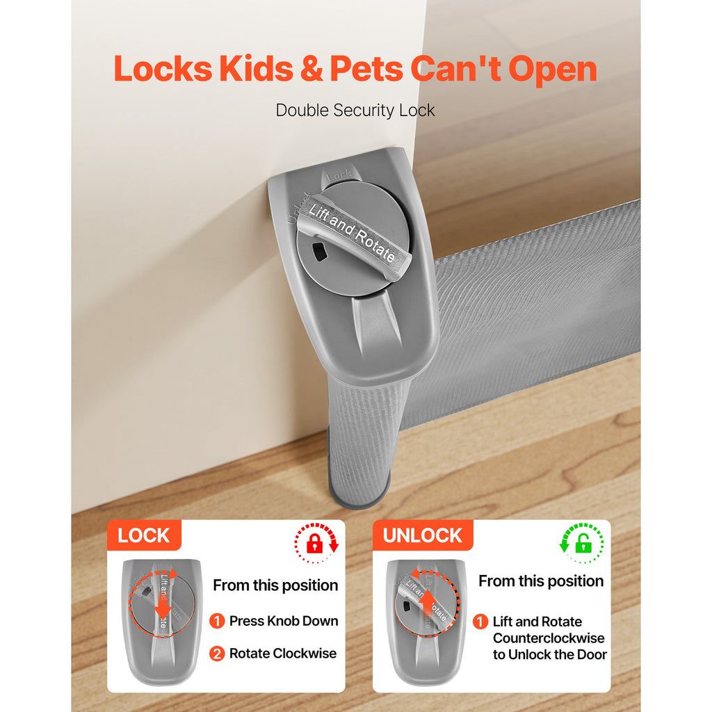 Uimoso Retractable Mesh Gate for Pets and Babies, 1430 mm W, 795 mm Tall, Gray