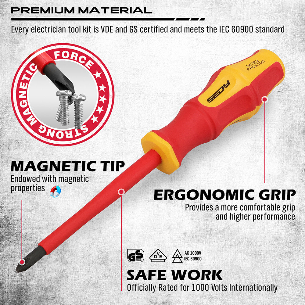 14pc Electrical Tool Set – Insulated Screwdrivers & Pliers 1000V
