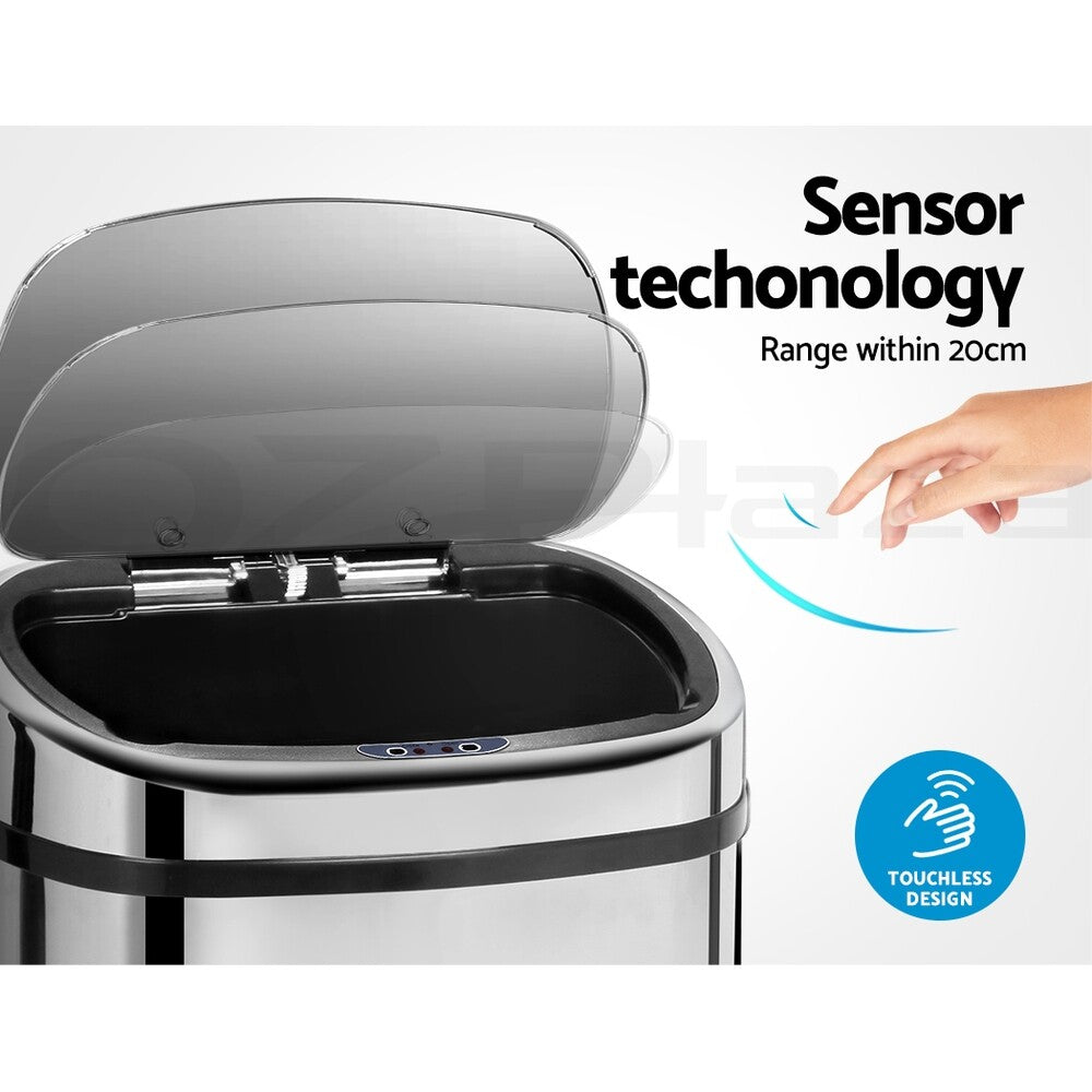Devanti 68L Motion Sensor Bin Automatic Kitchen Trash Silver