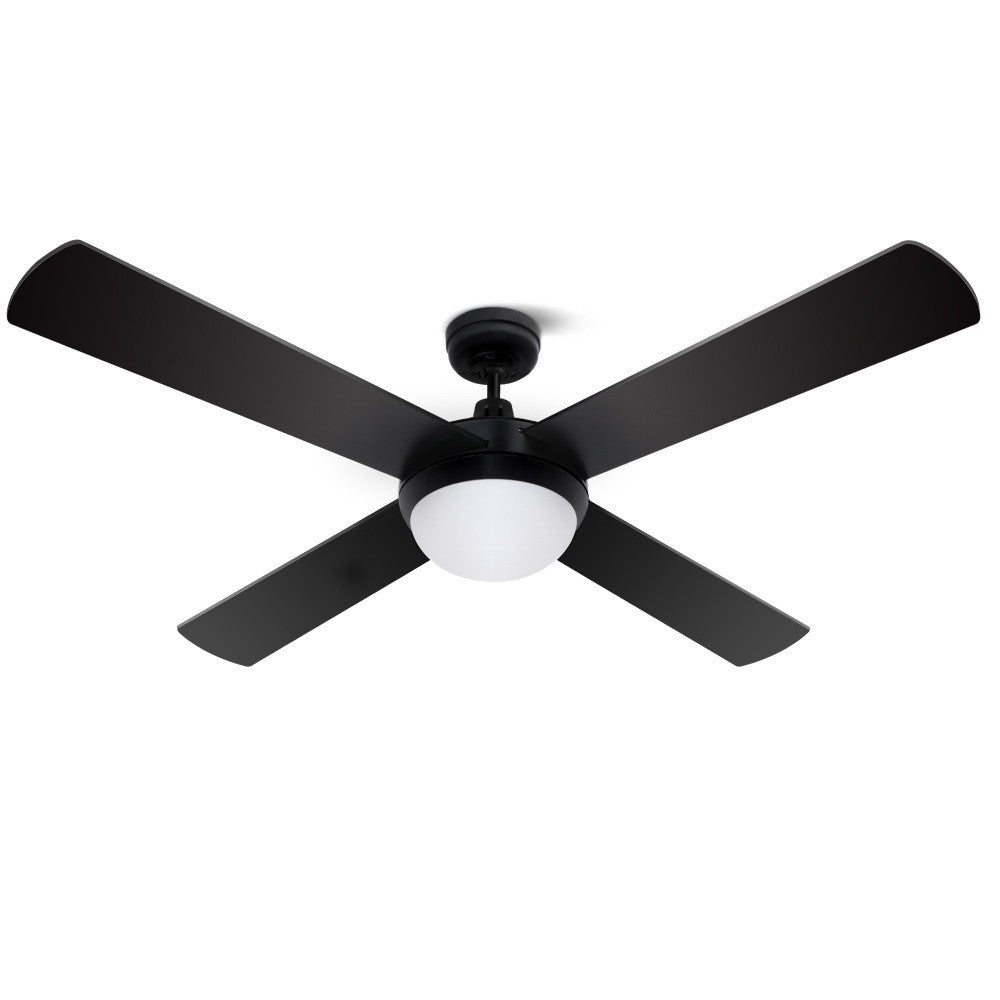 52'' DC Ceiling Fan 4 Blades LED Light Remote Timer Black